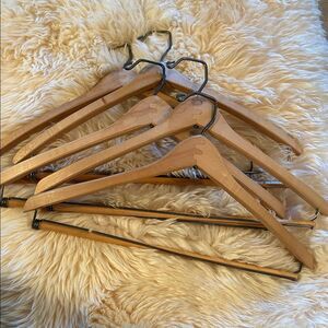 Five vintage wooden hangers with dowel USA made tongue and groove 5 hangers
